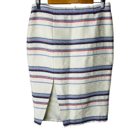 PIPER - White Red Blue Stripe Pencil Skirt Size 12 - Picture 3 of 7